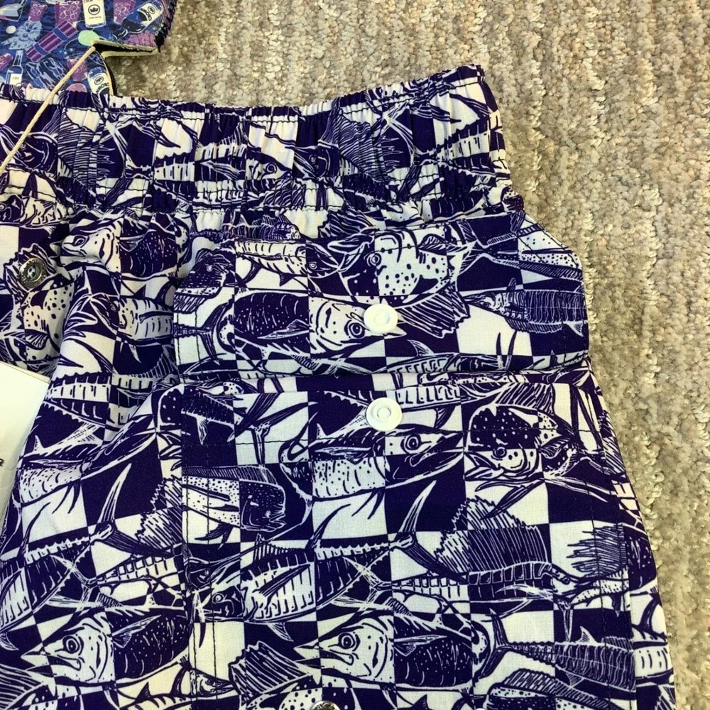 Peter Millar Seaside Men Fish Print Swim Trunks Size‎ S NWT